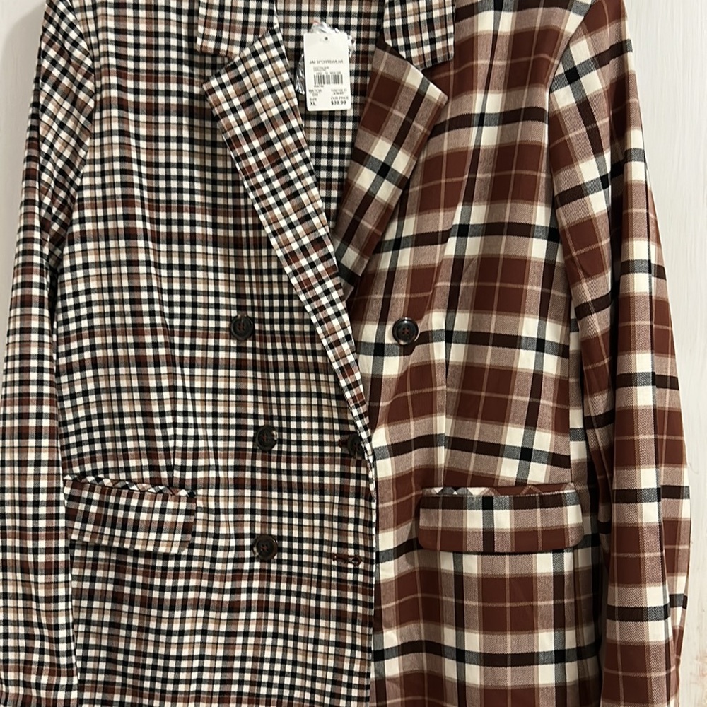NWT Cato JM Sportswear Women’s Double Breasted Brown Plaid Suit Blazer Jacket. - Picture 3 of 5